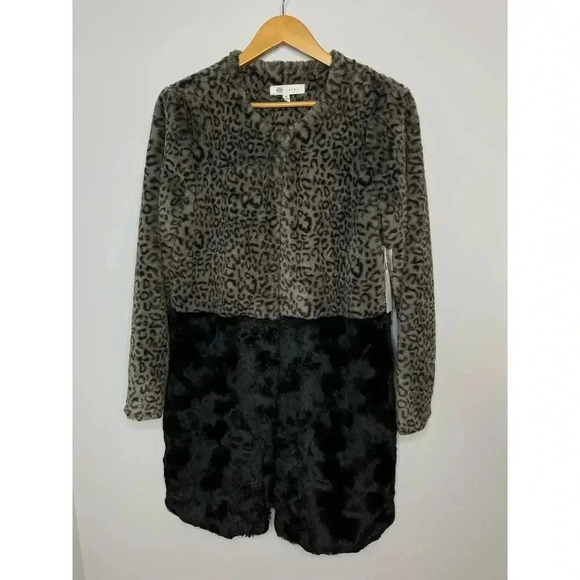 Fever colorblock Leopard Faux Fur Coat size M NWT - Picture 2 of 12